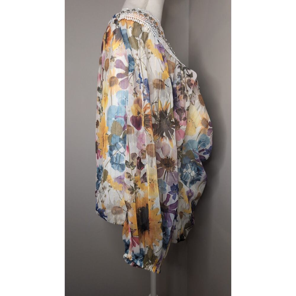 Boston Proper Floral Off Shoulder Blouse XL Boho Romantic Spring Top - Picture 4 of 7